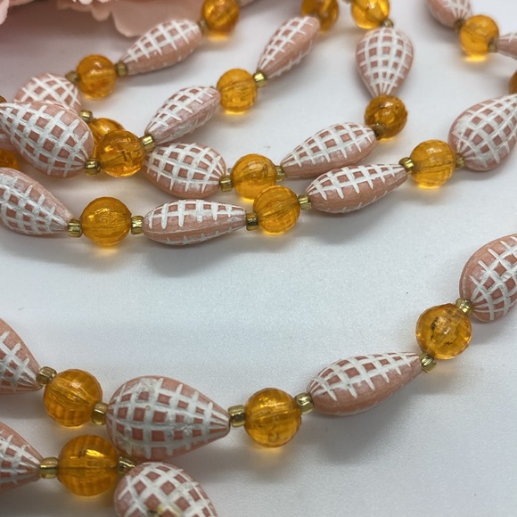 Long Vintage Orange Bead 1970’s Necklace 52” - Picture 2 of 4